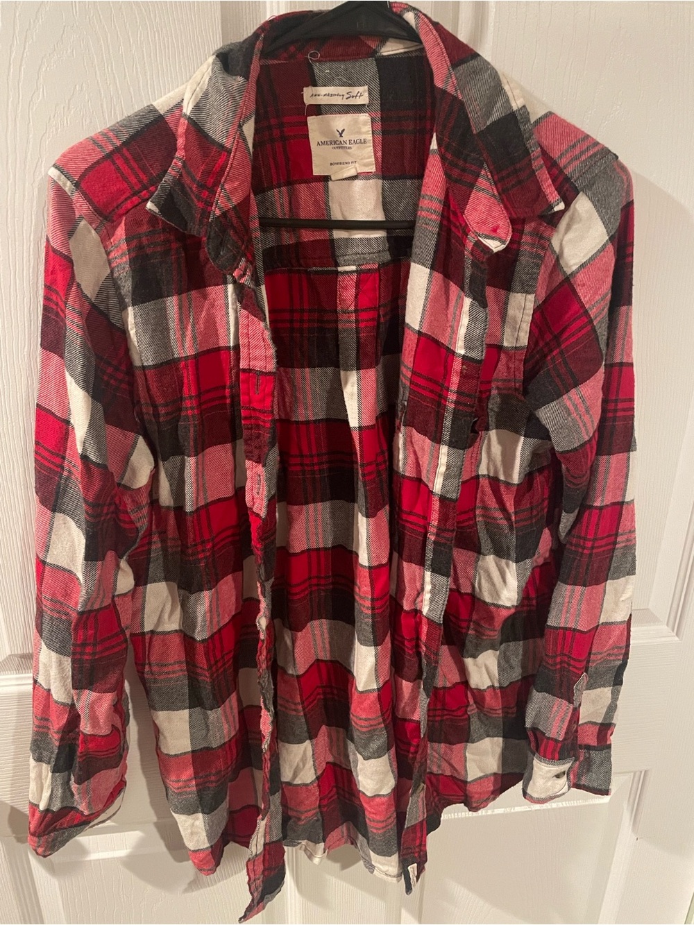 American Eagle Outfitters Red Black and White Flannel Shirt